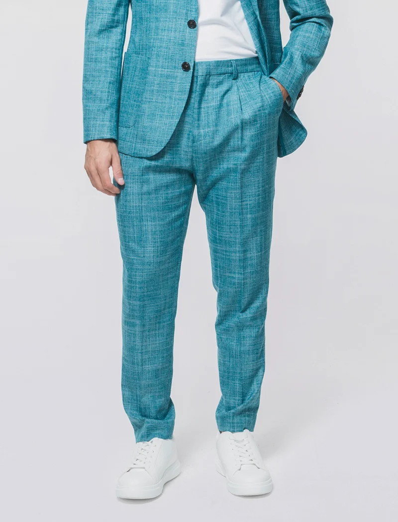 Pantaloni formal fit in tessuto strutturato - Verde petrolio