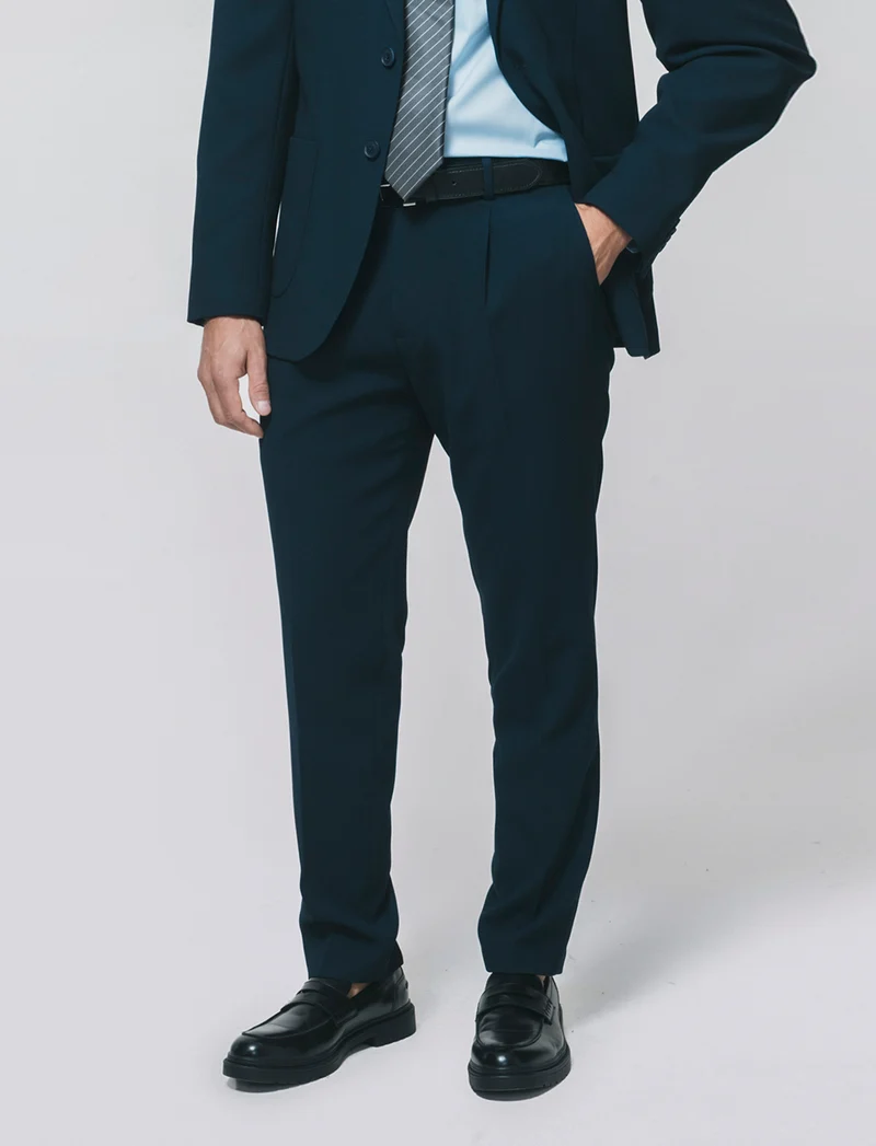 Pantaloni Micro Waffel Formali Fit - Blu