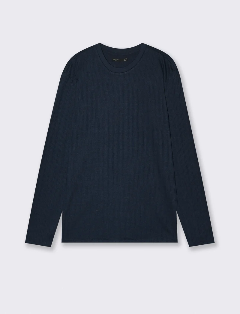 Girocollo a coste effetto maglia lungo - Blu