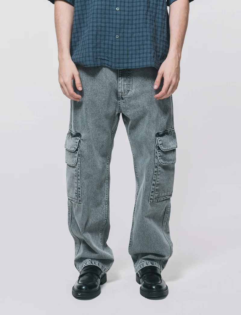 Jeans Baggy Cargo con Tasche Patta - Grigio