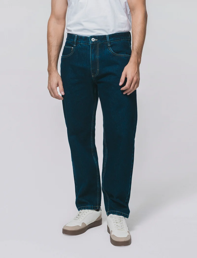 Jeans blu scuro straight fit effetto slavato - DENIM SCURO
