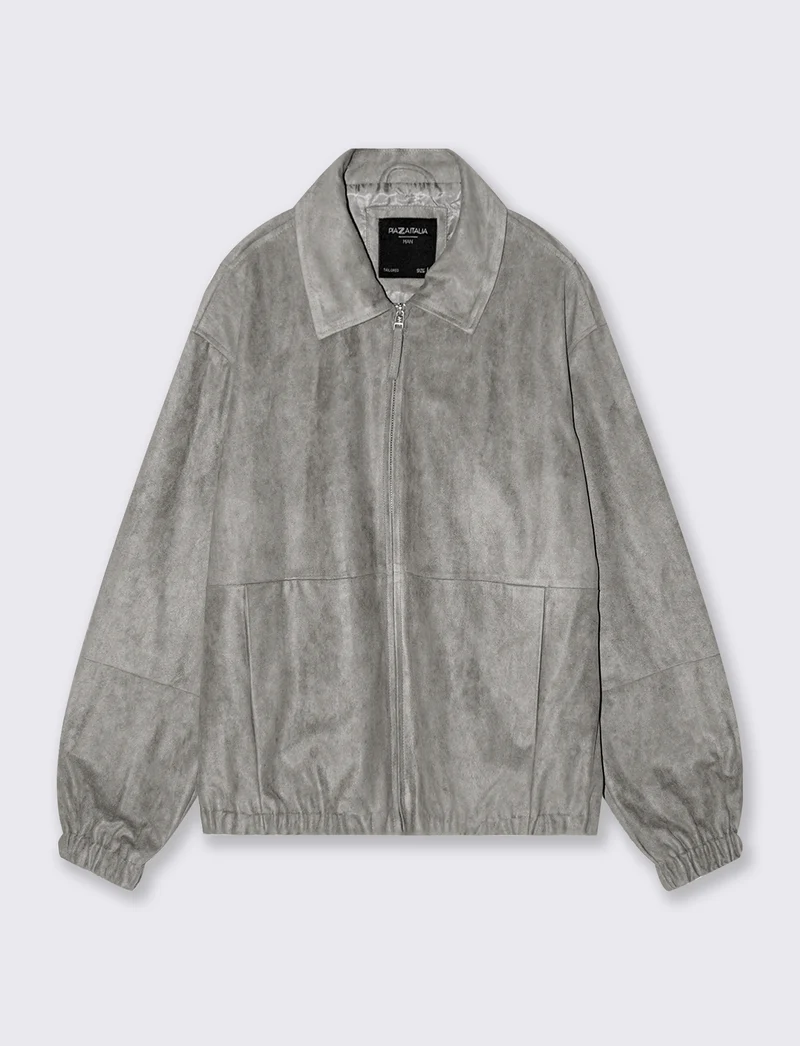 Giubbotto scamosciato collo francese - Grigio