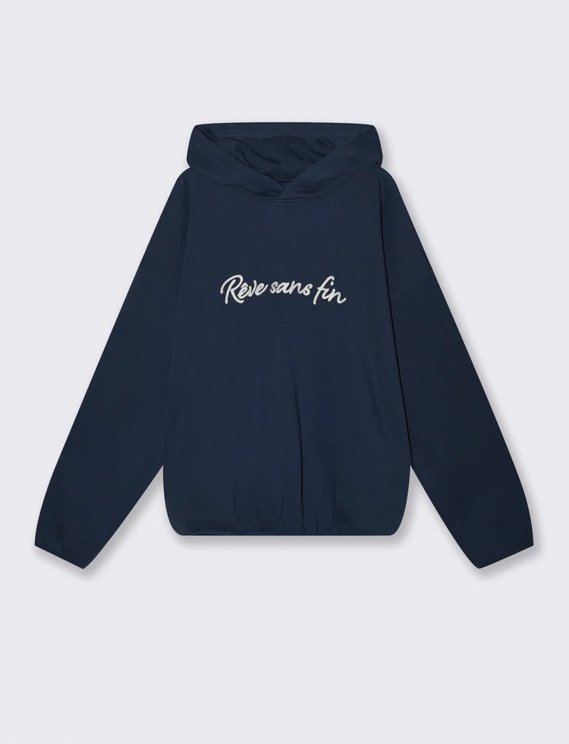 Felpa boxy con cappuccio e ricamo - Blu