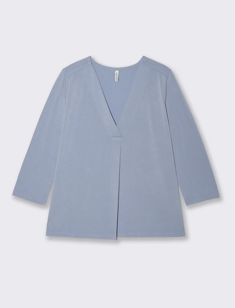 T-Shirt Scollo a V 3/4 Manica Comoda - Denim