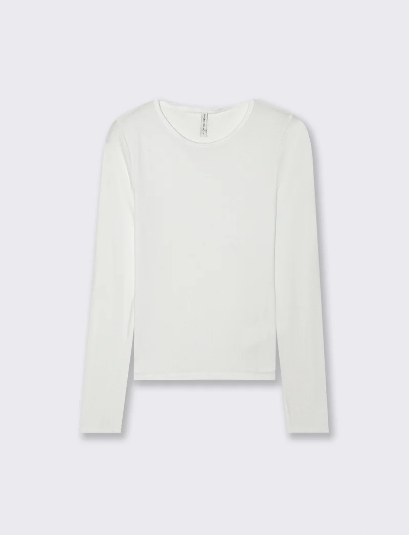 T-shirt Basica Girocollo a Coste Skinny - Bianco