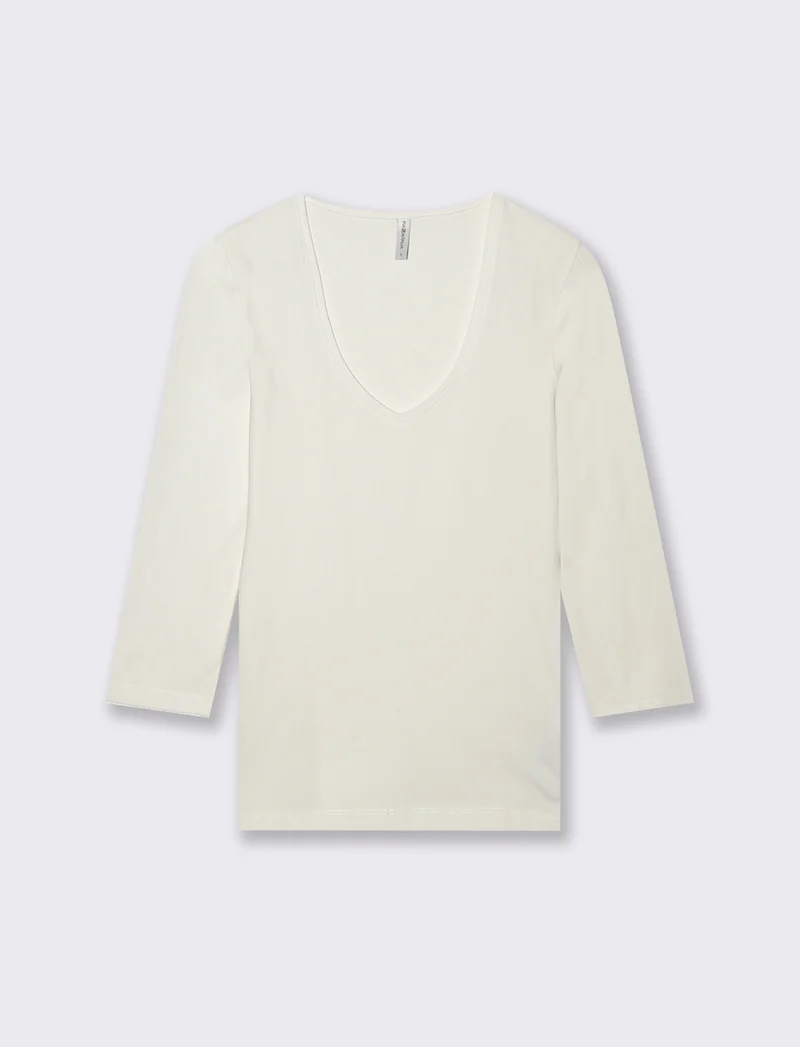 T-Shirt Manica Lunga Scollo a V - Bianco latte