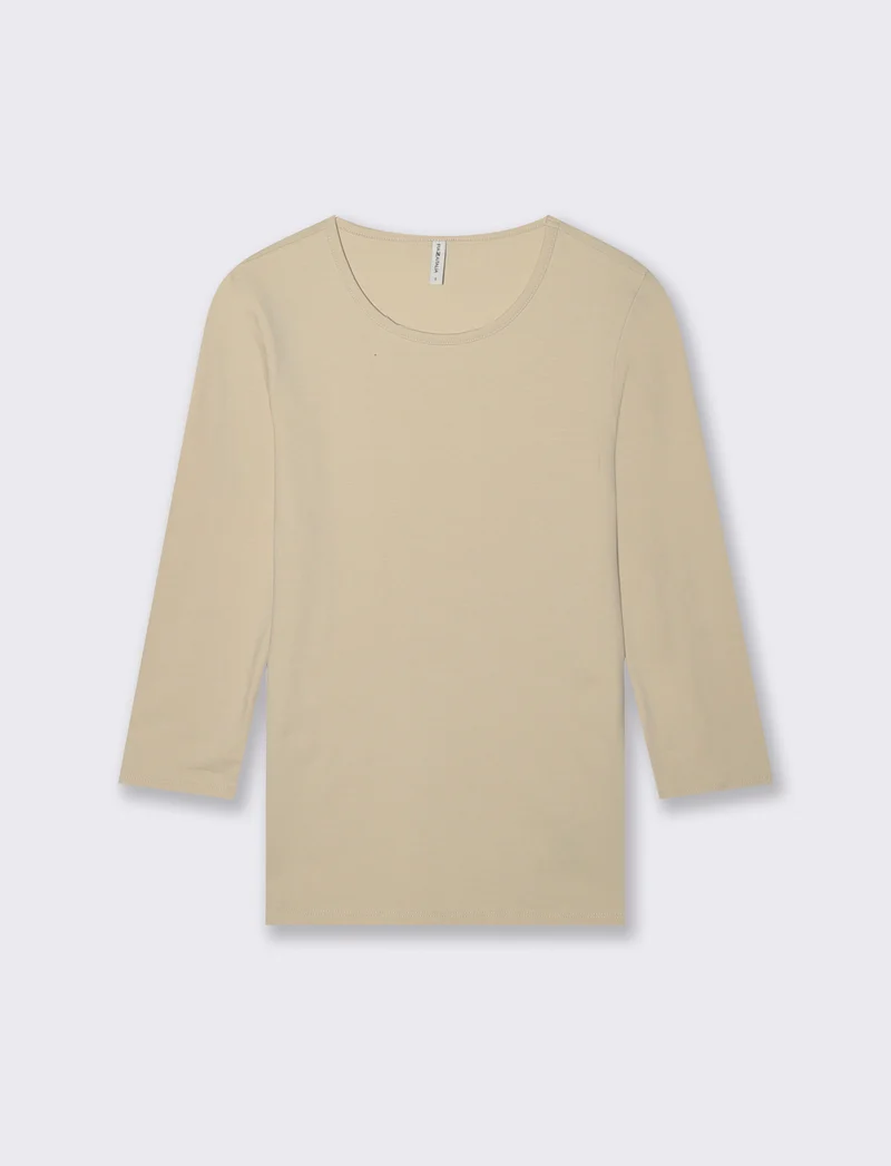 T-Shirt Manica Lunga Girocollo Skinny - Beige grano