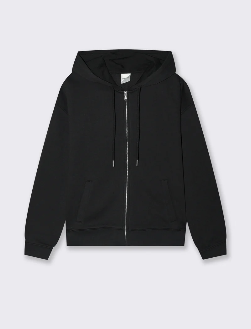 Felpa con cappuccio e zip lunga - Nero