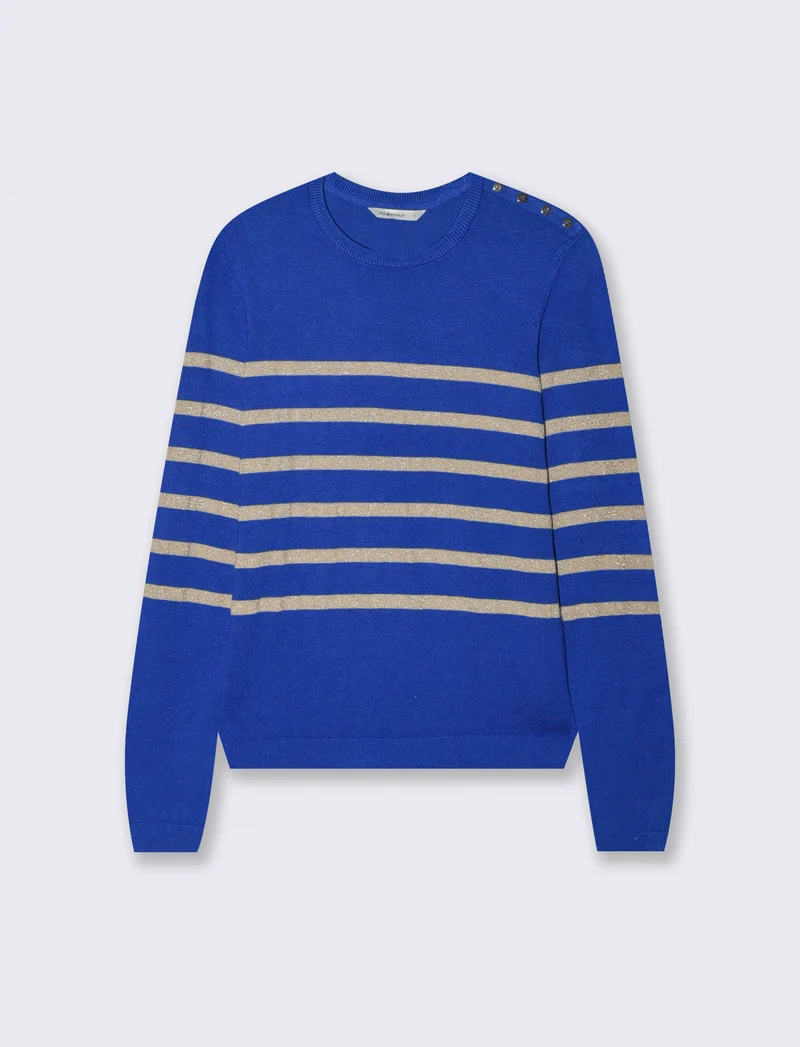 Maglia Manica Lunga Girocollo con Bottoni - Blu royal