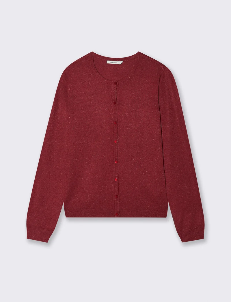 Cardigan Manica Lunga Effetto Metallico - Rosso india