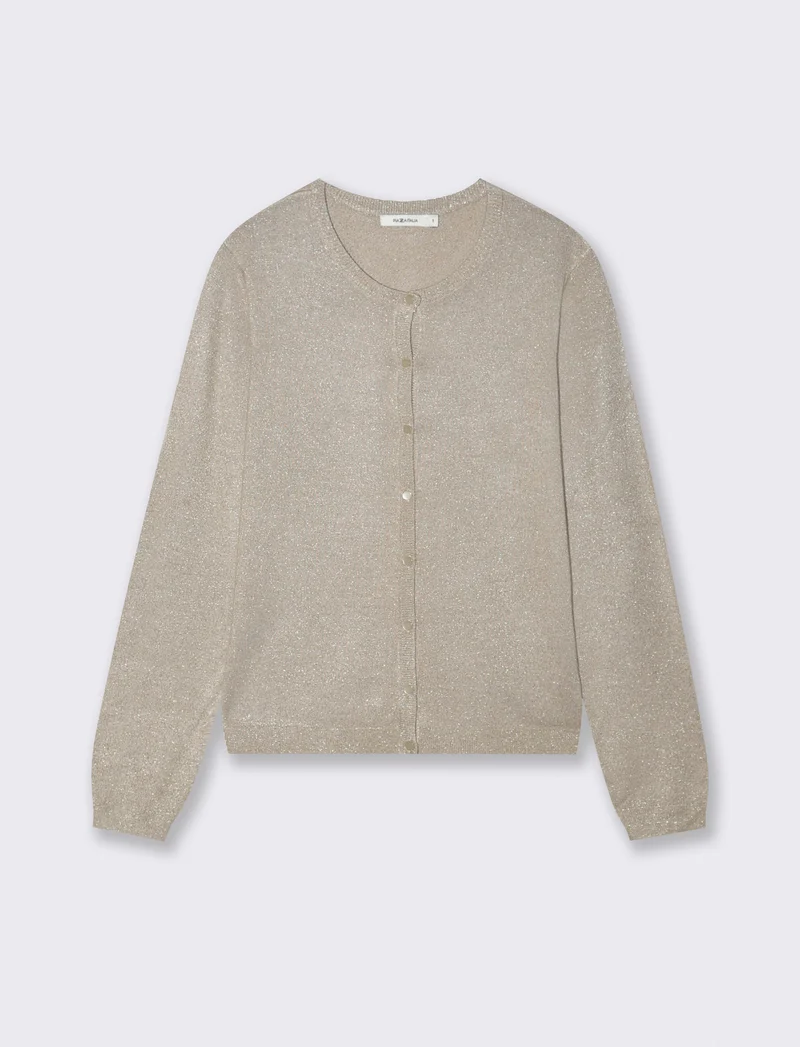 Cardigan Manica Lunga Effetto Metallico - Beige grano
