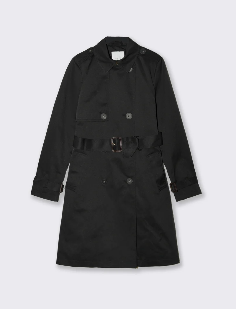Trench lungo con cintura e taschini - Nero