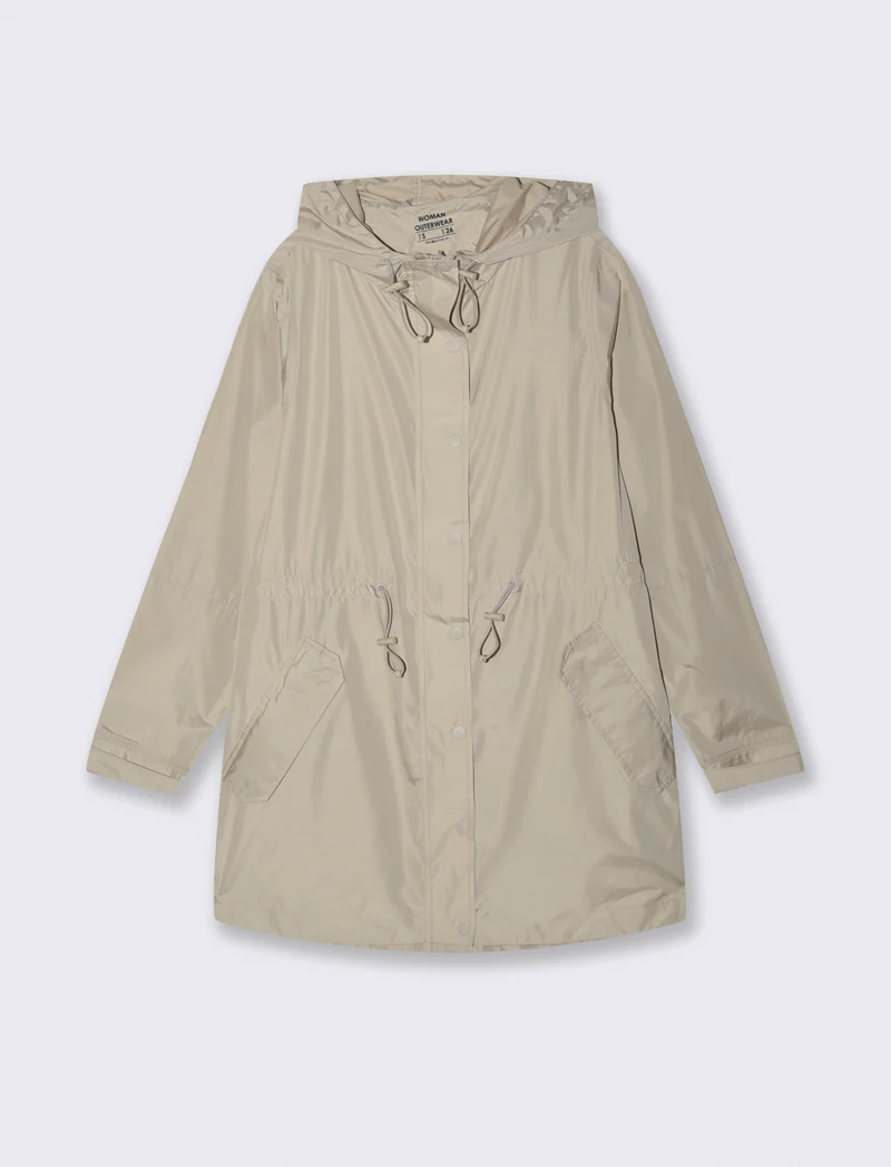 Parka Ripiegabile con Cappuccio e Zip - Beige grano