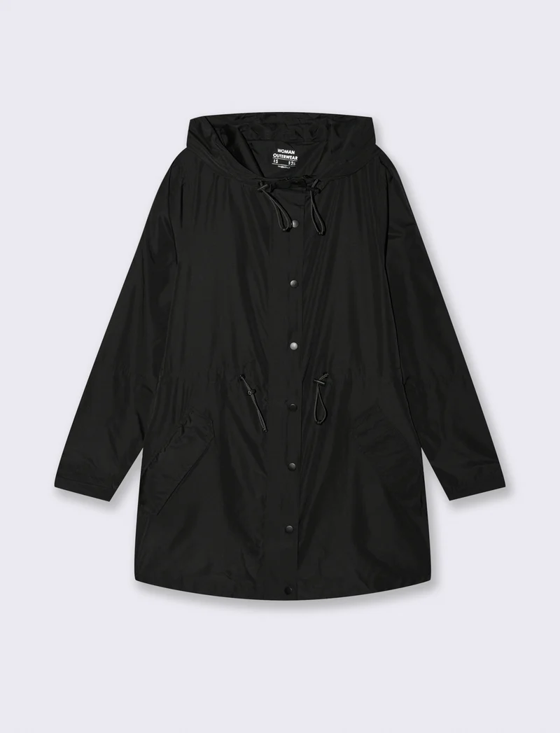 Parka Ripiegabile con Cappuccio e Zip - Nero