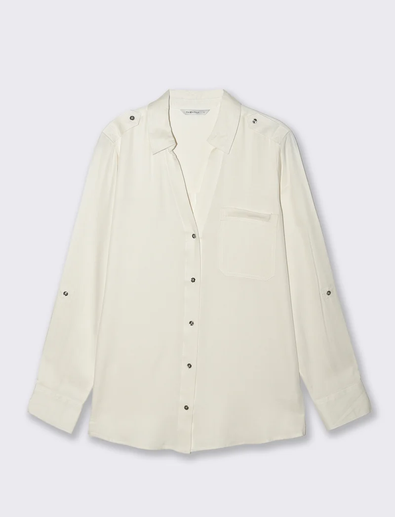 Camicia Basica con Tasche e Laccio - Avorio