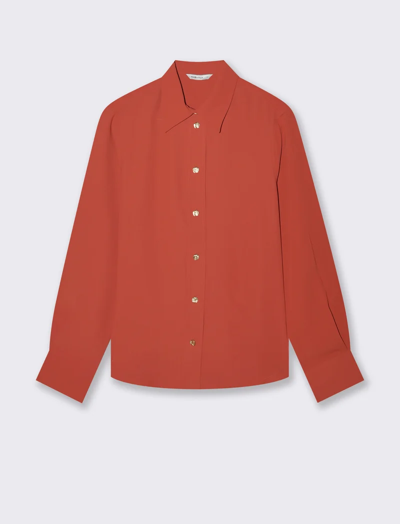 Camicia fluida manica lunga con bottoni dorati - Ruggine
