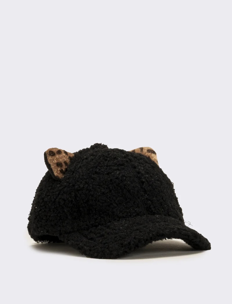 Cappello baseball con orecchie leopardate - Nero