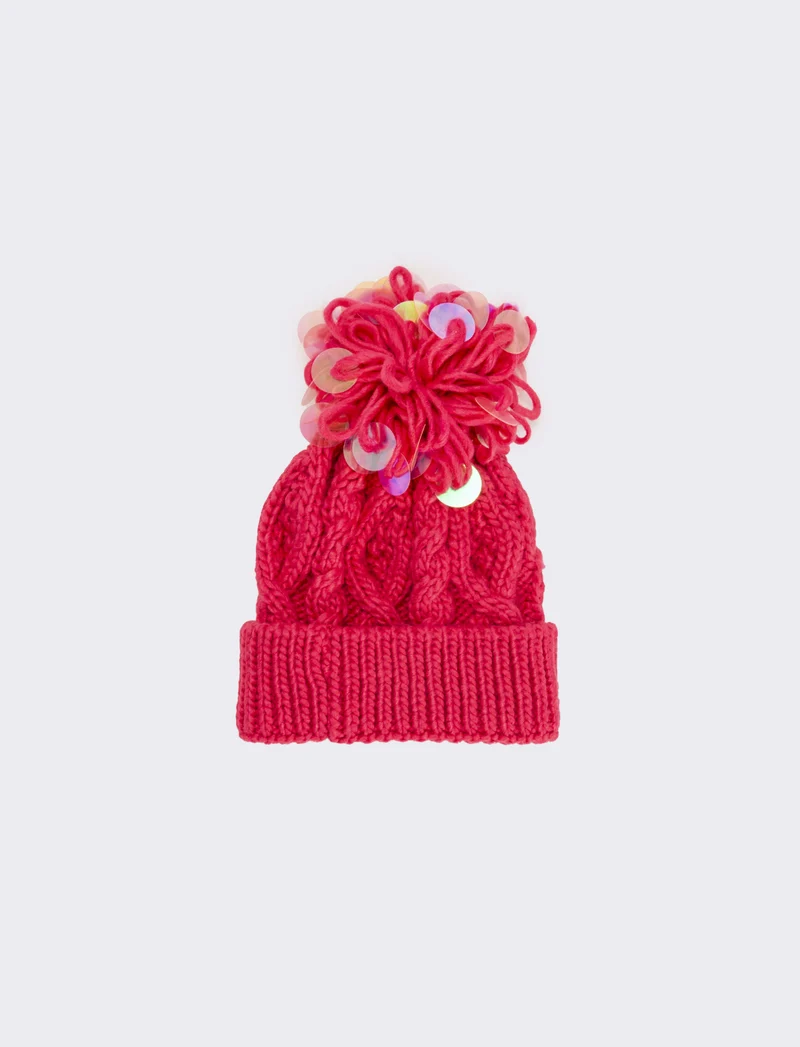 Cappello paillettes grandi pon pon - Rosa