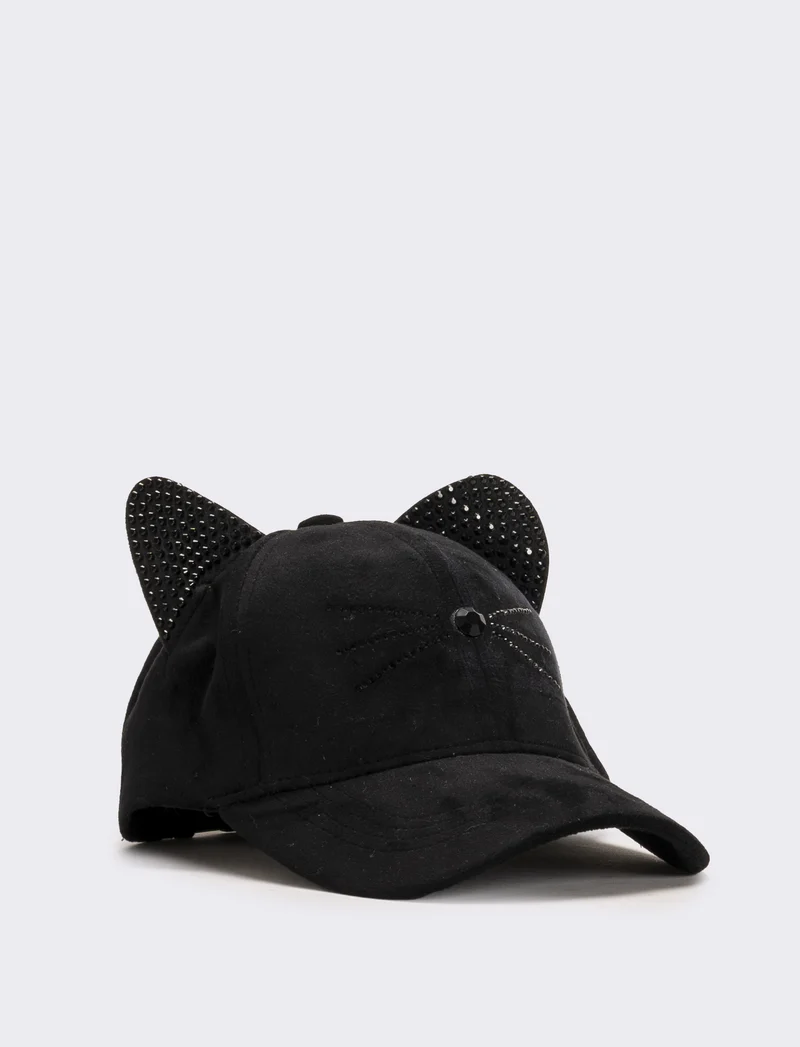 Cappello baseball gattina con strass - Nero
