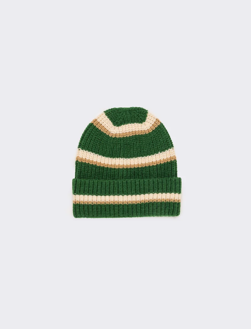Cappello a righe con risvolto in maglia - Verde