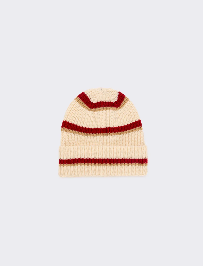 Cappello a righe con risvolto in maglia - Bianco sporco