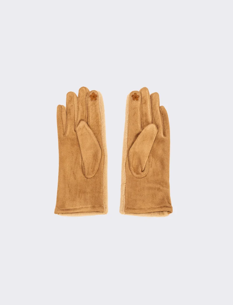 Guanti in ecopelliccia elastici - Beige