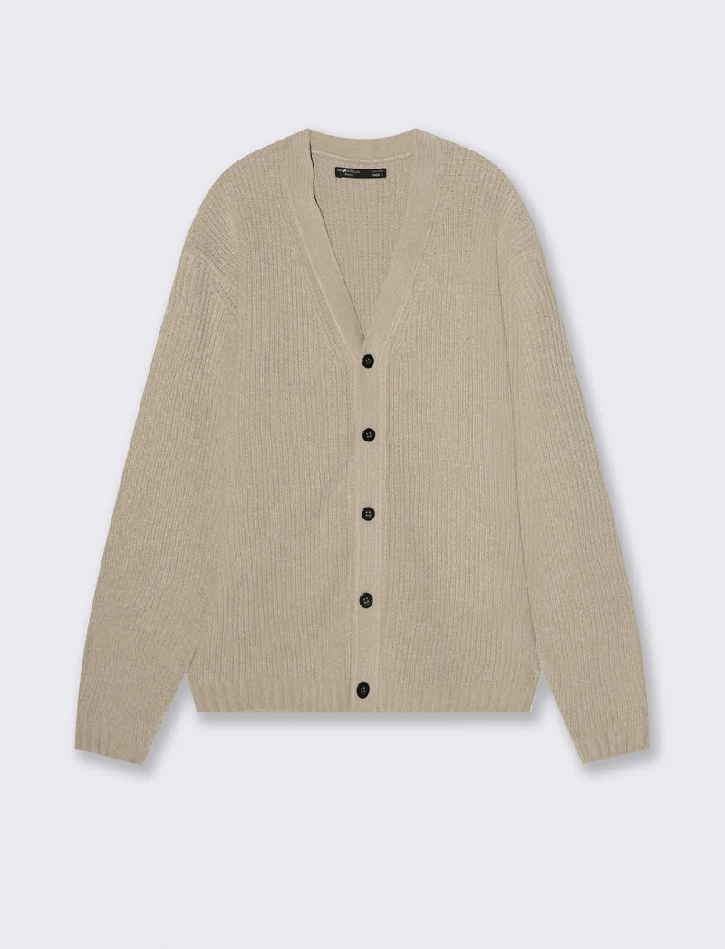 MAGLIA CARDIGAN IN CINIGLIA A COSTE - Beige