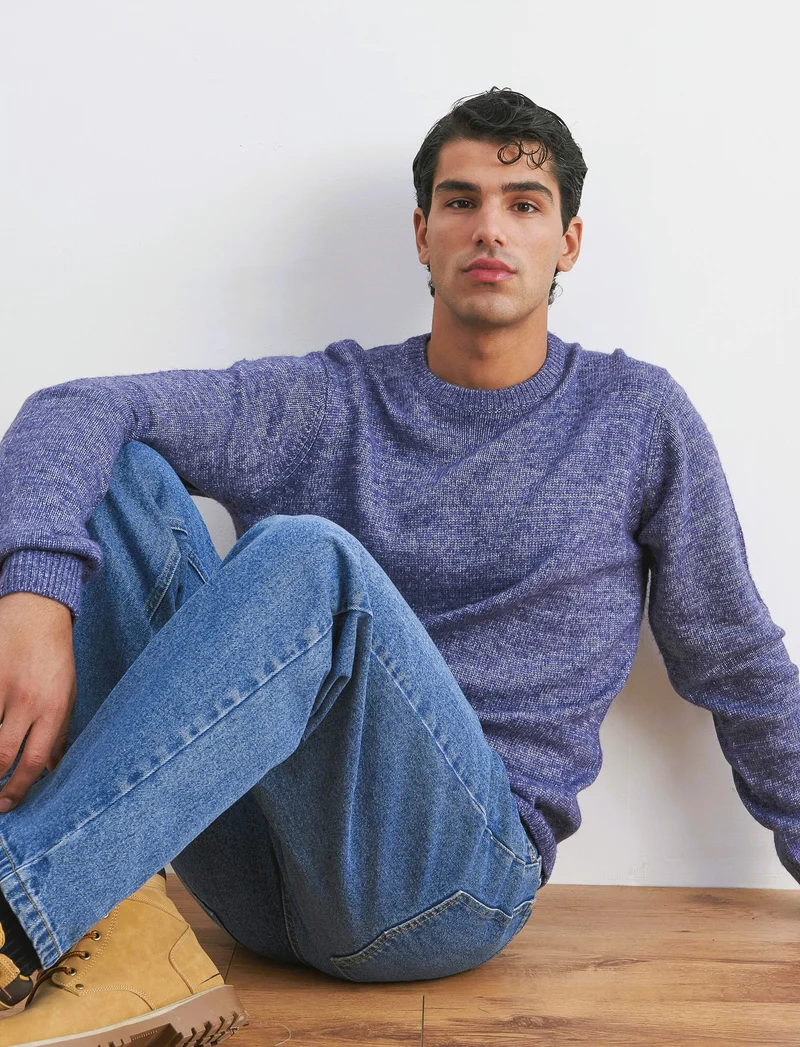 MAGLIA GIROCOLLO EFFETTO LANA - Bluette