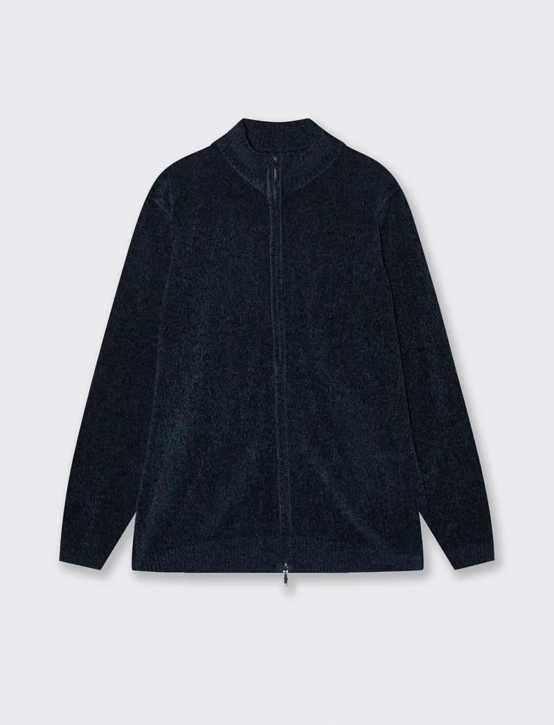 CARDIGAN IN CINIGLIA COLLO ALTO CON CERNIERA. - Blu