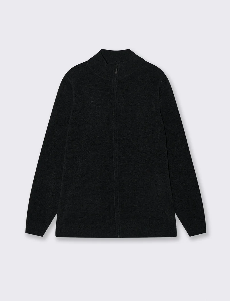 CARDIGAN IN CINIGLIA COLLO ALTO CON CERNIERA. - Nero