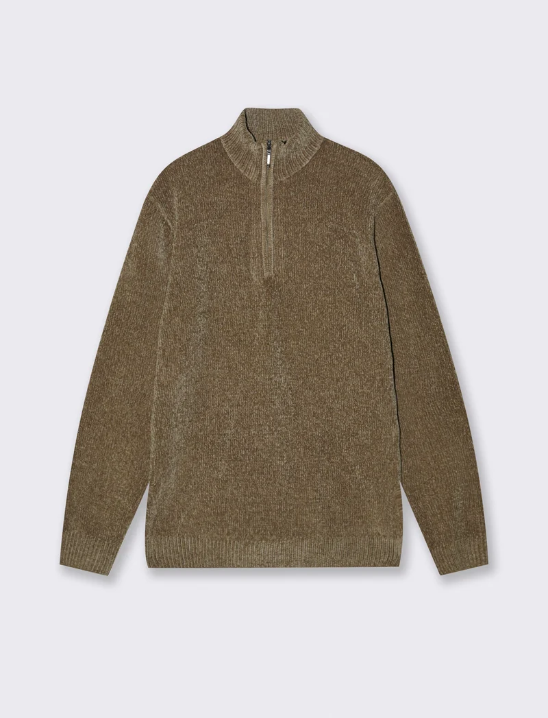 MAGLIA IN CINIGLIA COLLO ALTO CON CERNIERA. - Verde oliva