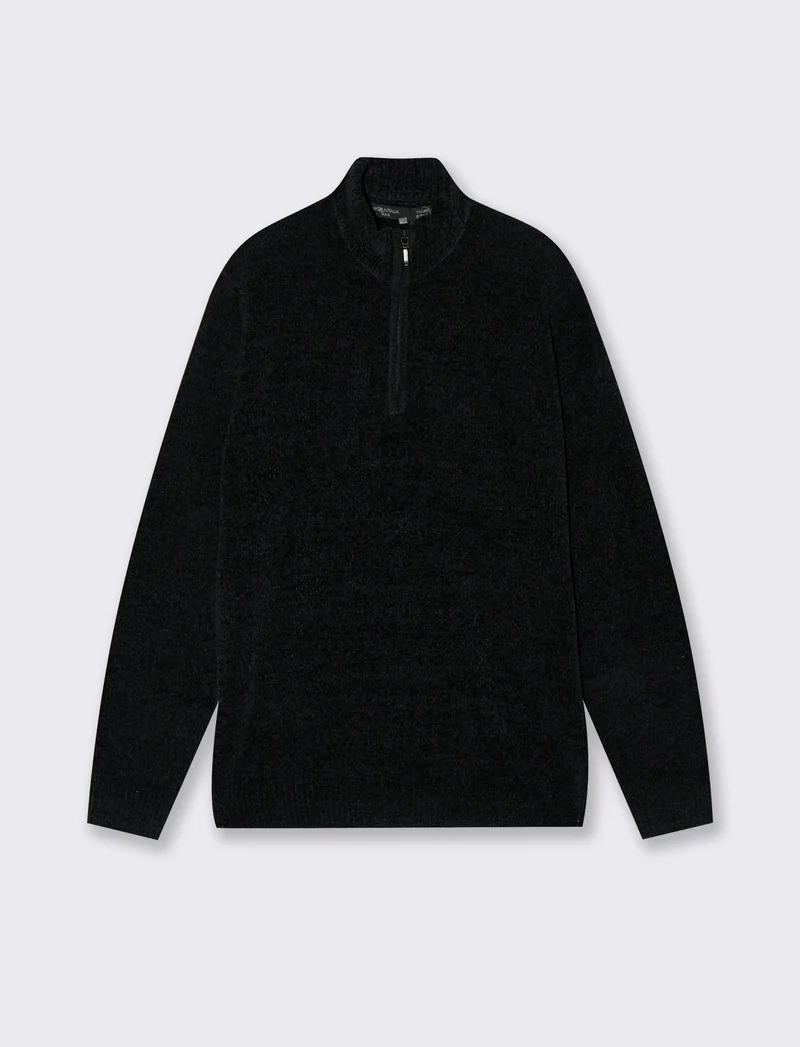 MAGLIA IN CINIGLIA COLLO ALTO CON CERNIERA. - Nero
