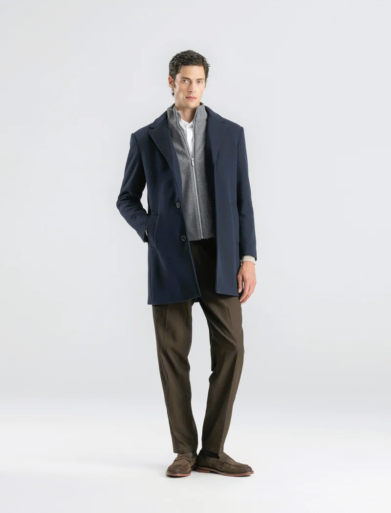 CAPPOTTO FINTO DOPPIO CAPO - Blu melange