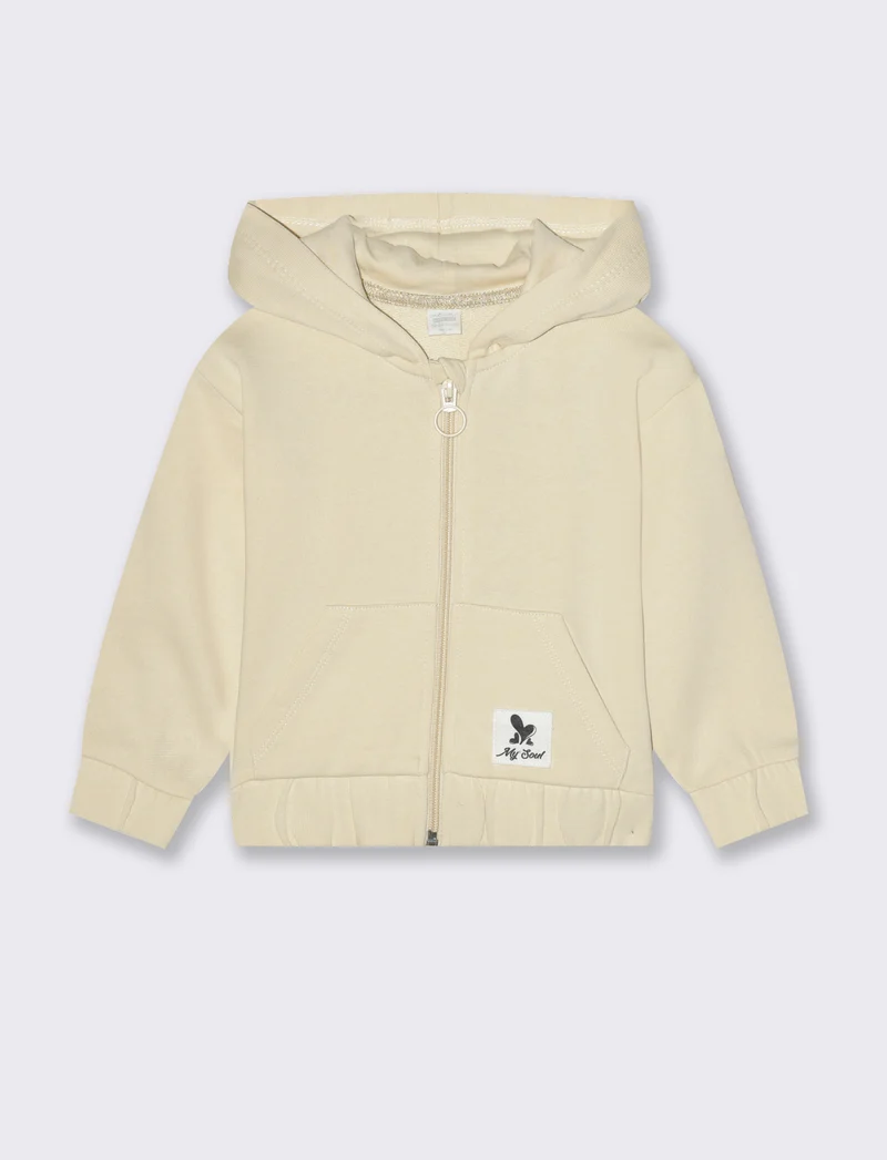FELPA CON CAPPUCCIO E ZIP - Beige