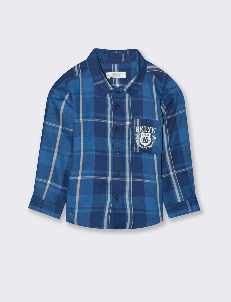 Camicia a quadri con ricamo - Blu
