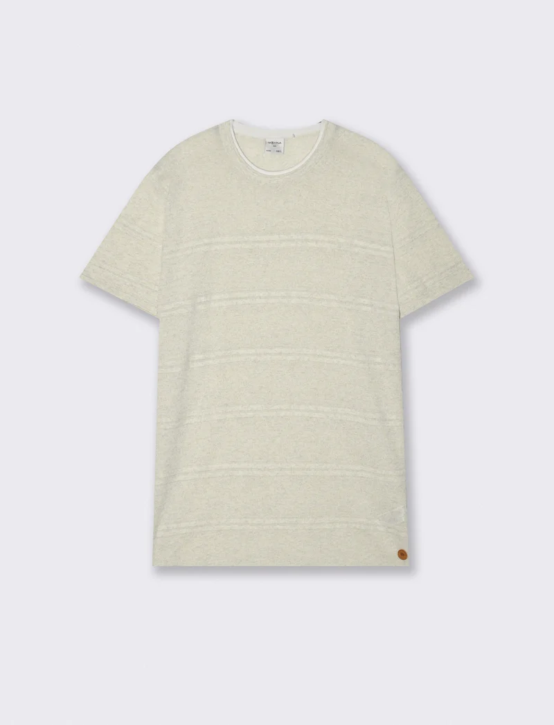 T-shirt in maglia con orli a contrasto - Beige ecru