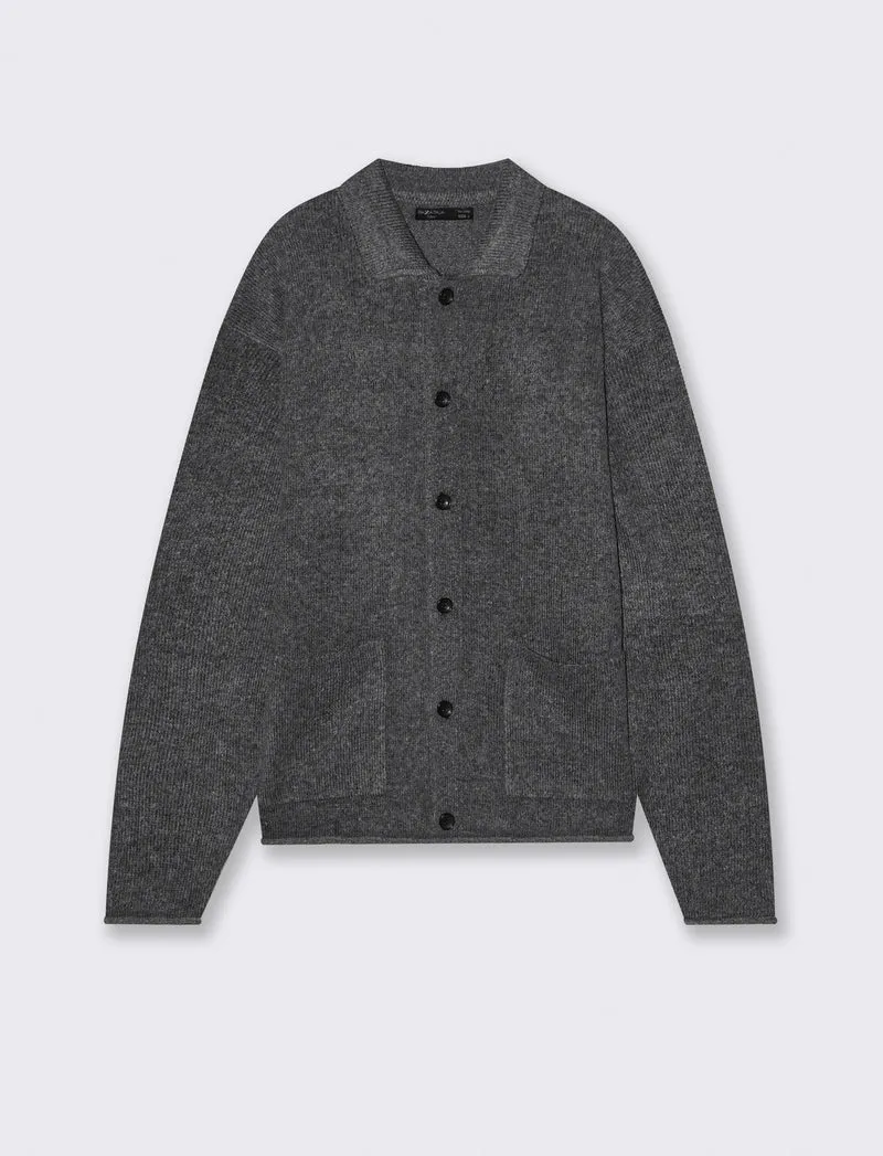 CARDIGAN IN MAGLIA CON COLLO CAMICIA - Grigio mel.