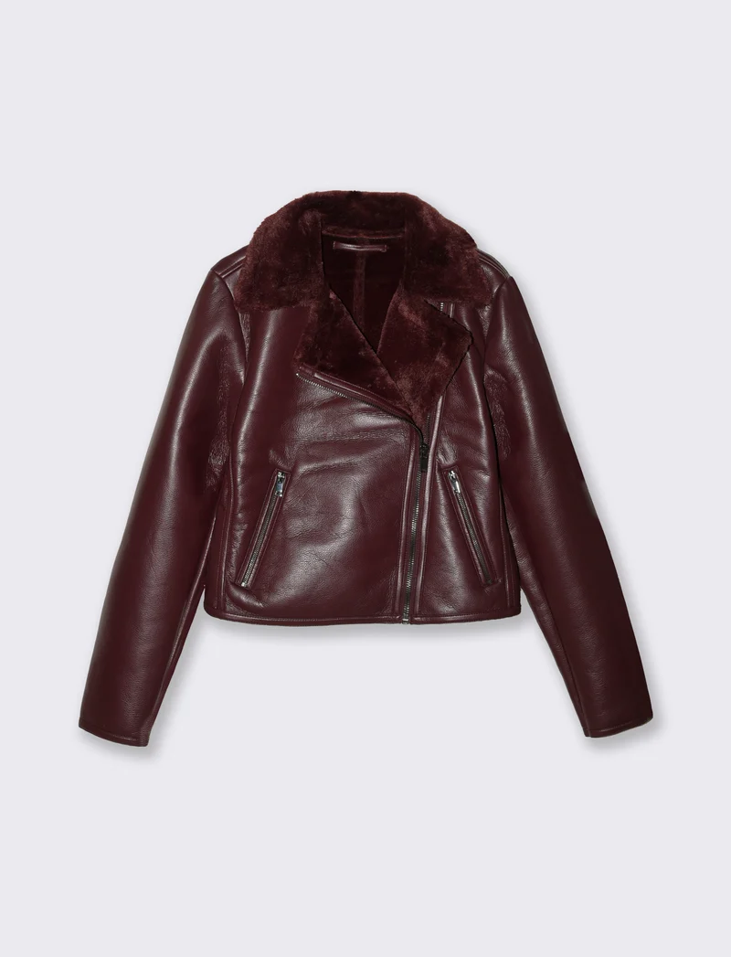 GIUBBOTTO MODELLO CHIODO CON INTERNO IN TESSUTO EFFETTO SHEARLING - Bordeaux