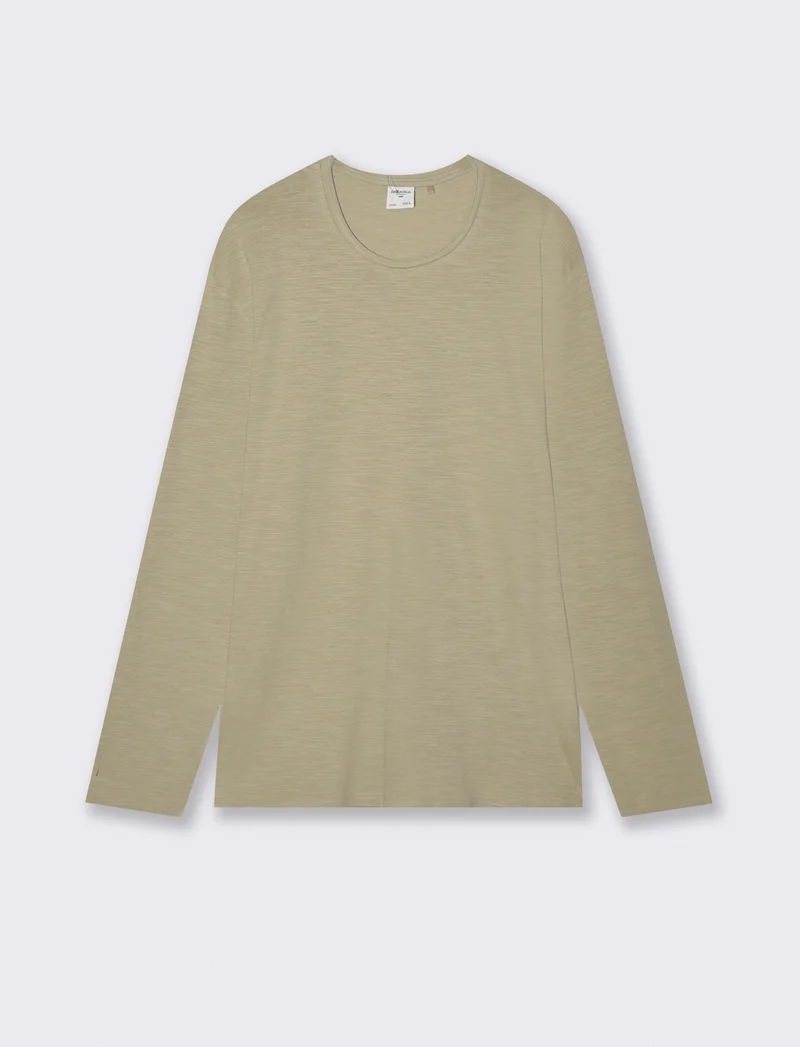 T-Shirt Girocollo Maniche Lunghe Cotone - Grigio stone