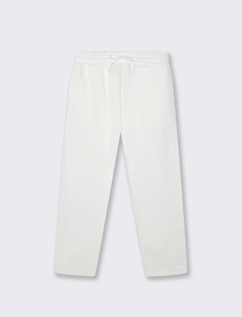 Pantaloni Felpa Jogger con Gamba Dritta - Bianco