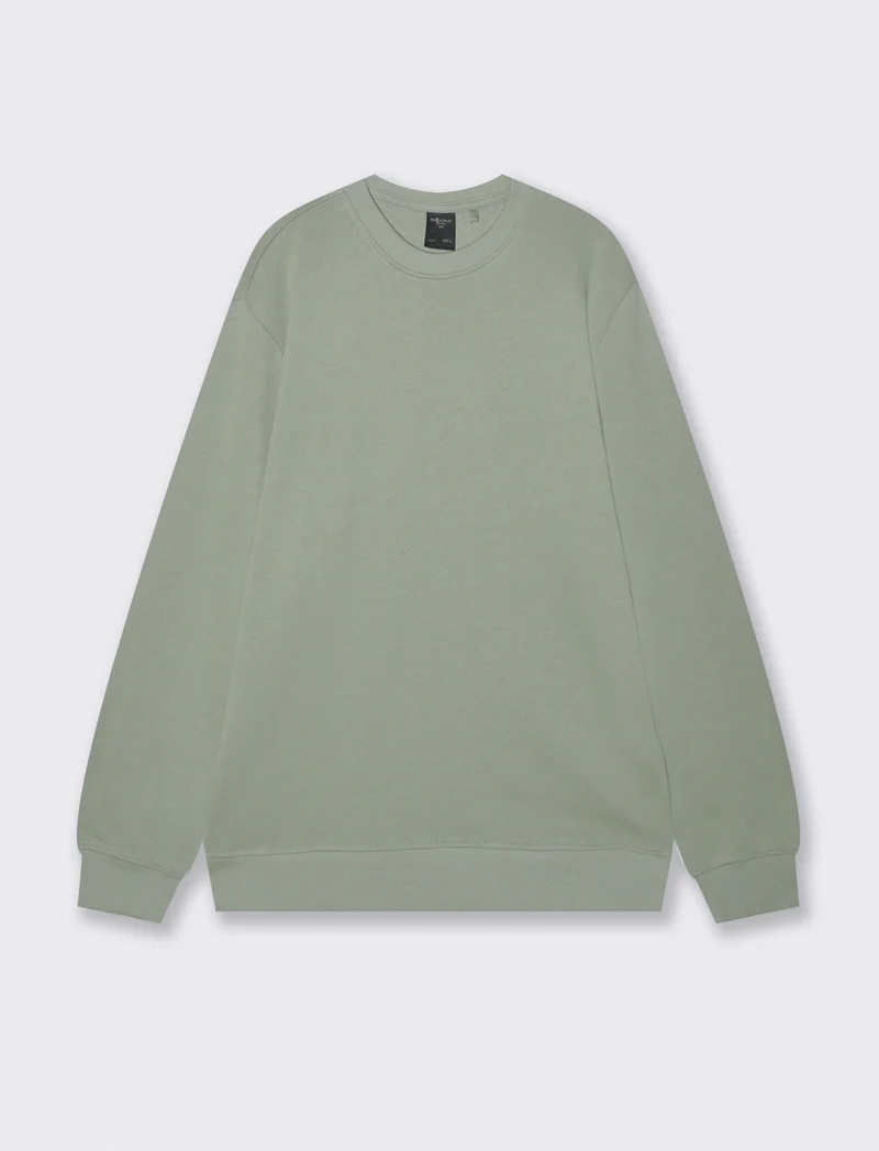 Felpa basic girocollo in cotone 100% - Verde salvia