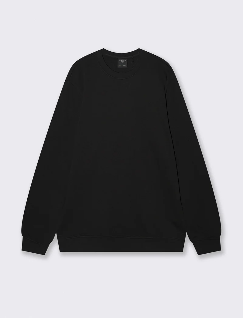 Felpa basic girocollo in cotone 100% - Nero