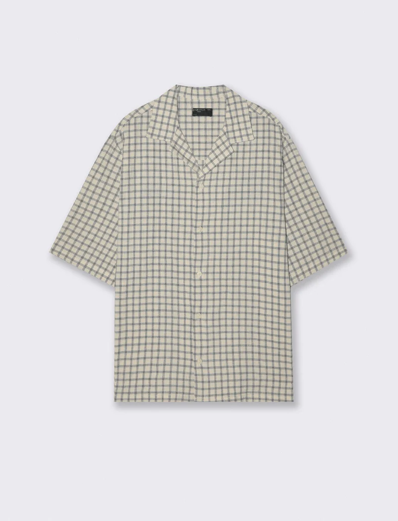 Camicia boxy fit in cotone a quadri - Beige ecru