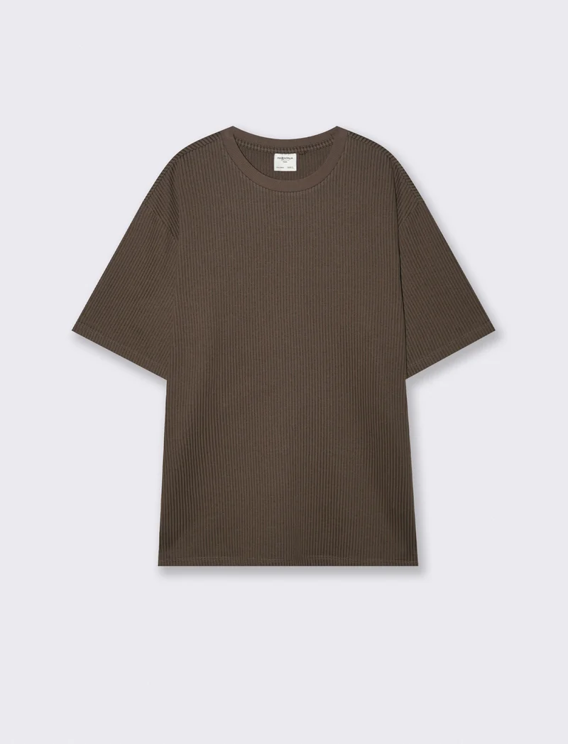 T-shirt girocollo in cotone jacquard - Moro