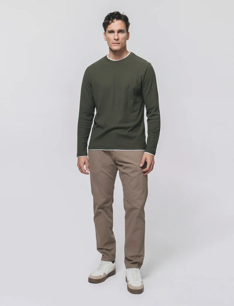 Maglia girocollo jacquard in misto cotone - Verde militare