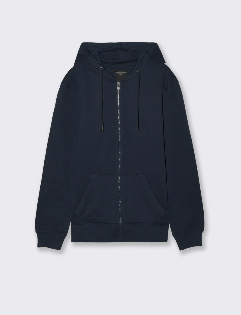 Felpa piquet con cerniera e cappuccio - Blu