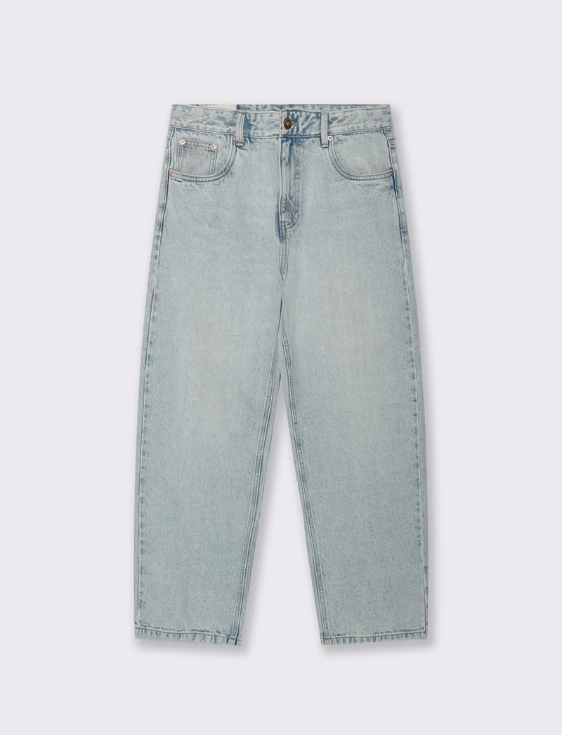Jeans Baggy Fit Blu Chiaro Effetto Slavato - Denim