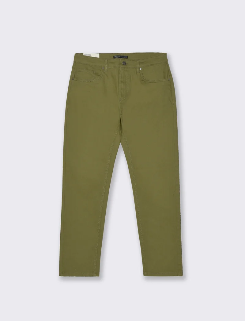 Pantaloni Slim Fit 5 Tasche Effetto Slavato - Verde oliva