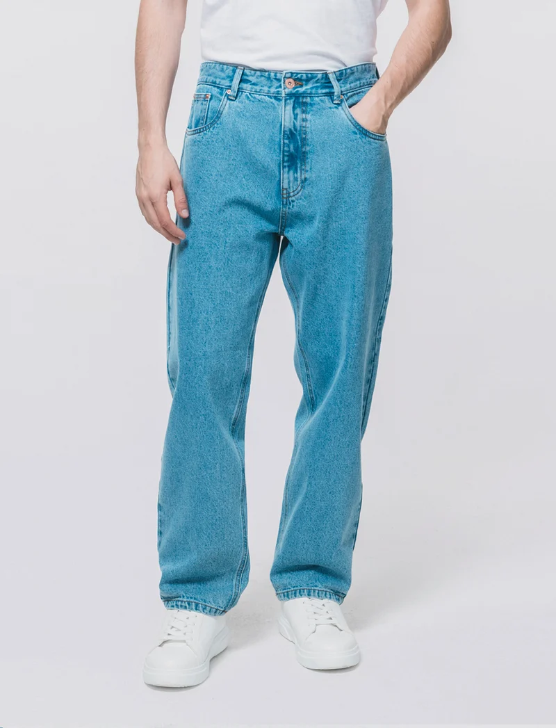 Jeans Baggy Fit Blu Medio Effetto Slavato - Denim