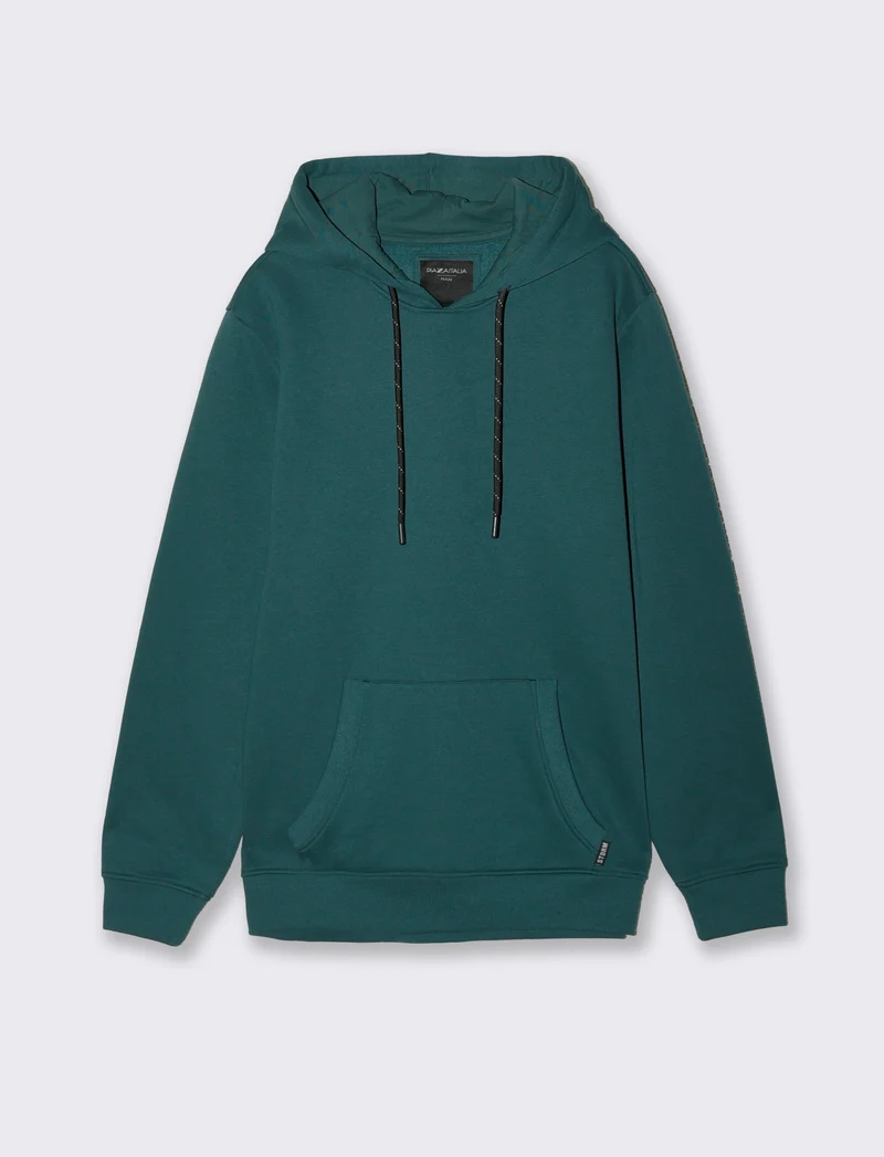 Felpa basic con cappuccio e tasca marsupio - Verde petrolio